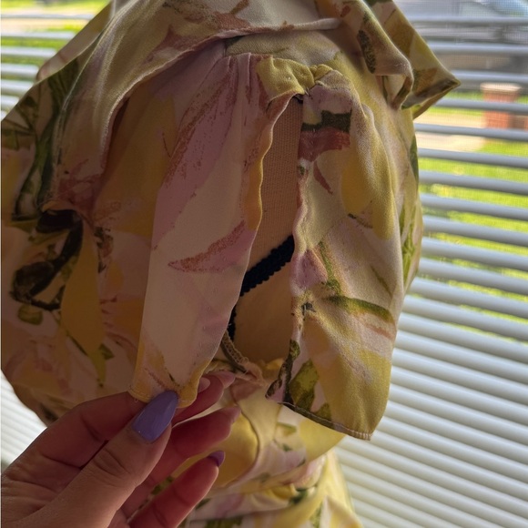 Floral Yellow Wrap Dress - Picture 2 of 5